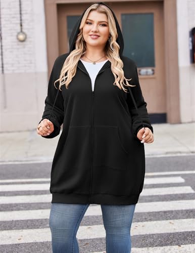 Women Plus Size Zip Up Hoodies Long Sleeve Tunic Sweatshirt Long Fleece Hoodie Jacket with Pockets
