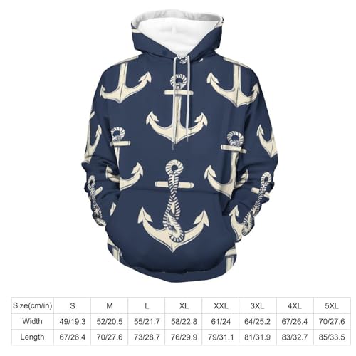 Anchors Nautical Pattern Adult Hoodies Pullover Hooded Sweatshirts Long Sleeve Sweater Tops with Pocket