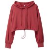 Womens Pullover Cropped Hoodies Long Sleeve Drawstring Casual Crop Top
