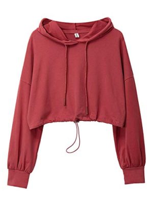 Womens Pullover Cropped Hoodies Long Sleeve Drawstring Casual Crop Top