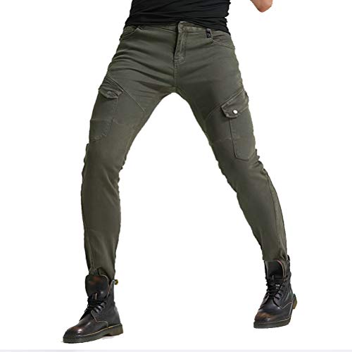 Men Women Motorcycle Riding Jeans Protective Pants Knight Hockey Biker Armor Pants (M=30, Army Green)