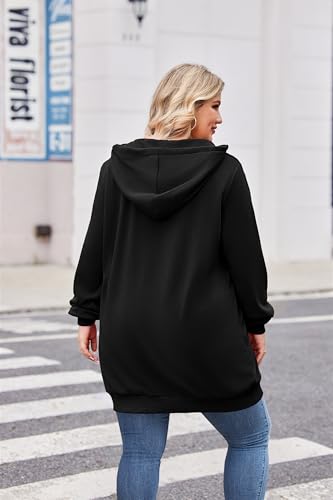 Women Plus Size Zip Up Hoodies Long Sleeve Tunic Sweatshirt Long Fleece Hoodie Jacket with Pockets