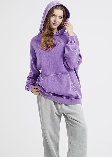 Womens Oversized Hoodies Unisex Casual Hooded Sweatshirts Vintage Wash Cotton Mens Pullover Tops