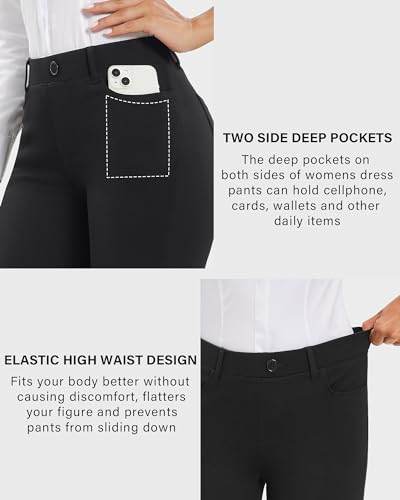 Women Dress Pants Business Casual Straight Leg 30" Stretch Work Pants Pull On Slim-fit Regular Slacks with 4 Pockets