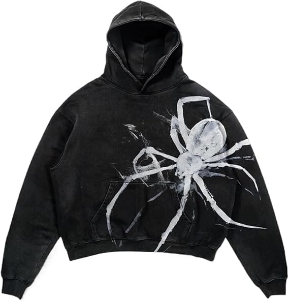 Y2K Goth Hoodie Skull/Spider Print Streetwear Unisex Oversized Sweatshirt for Men Women Vintage Harajuku Fashion