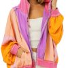 Women's Fall Warm Color Block Zip Up Jacket Oversized Winter Casual Y2K Sweatshirt Hoodie Tops