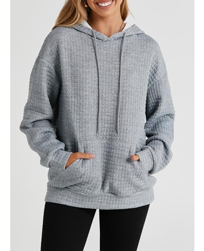 Hoodies For Women Casual Pullover Waffle Long Sleeve Drawstring Hooded Sweatshirt with Pocket