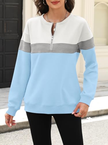 Womens Sweatshirts Half Zip Fleece Pullover Tops Color Block Quarter Zipper Hoodies Fall Winter Clothes