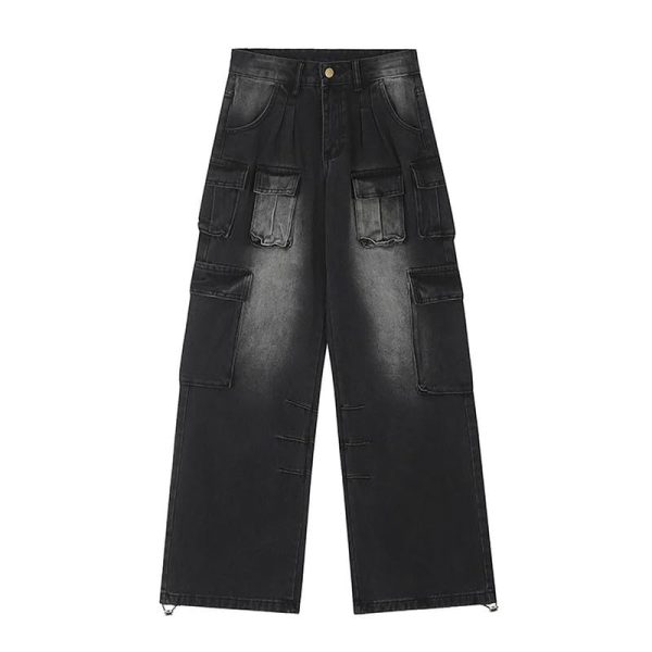Cargo Pants with Pockets Men Women Baggy Jeans Y2k Wide Leg Grunge Loose Jeans Clothes Streetwear Black