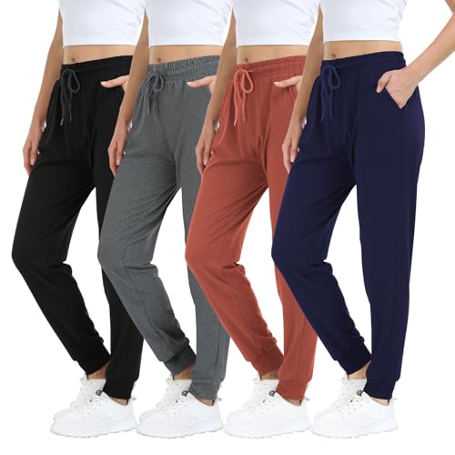 4 Pack Women's Lightweight Sweatpants with Pockets for Running Yoga Workout