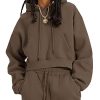 Women Fleece 2 Piece Tracksuits Fall Winter Sweatshirt Jogger Pants Matching Lounge Sets Thick Sweatsuits Pockets