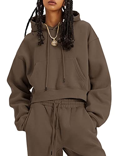 Women Fleece 2 Piece Tracksuits Fall Winter Sweatshirt Jogger Pants Matching Lounge Sets Thick Sweatsuits Pockets