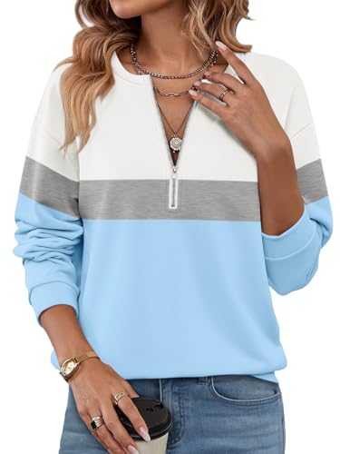 Womens Sweatshirts Half Zip Fleece Pullover Tops Color Block Quarter Zipper Hoodies Fall Winter Clothes