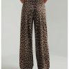 Women's Leopard Print Wide Leg Pants Patched Elastic Waist Casual Loose Trousers