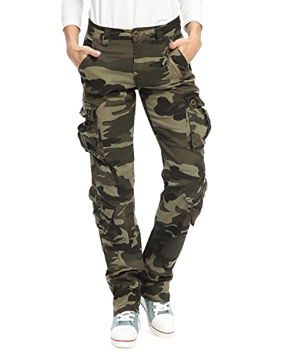 Womens Stretch Casual Cargo Work Pants Camo Combat Tactical Travel Pants with 8 Pockets