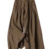 Women's Culottes Linen Cropped Wide Leg Pants Elastic Waist Casual Palazzo Trousers with Pockets