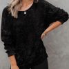 Womens Oversized Waffle Knit Crewneck Sweatshirts Long Sleeve Side Slits Casual Pullover Sweatshirt Tops