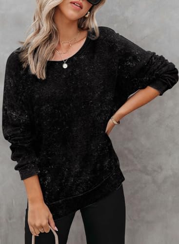 Womens Oversized Waffle Knit Crewneck Sweatshirts Long Sleeve Side Slits Casual Pullover Sweatshirt Tops