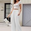 Women Wide Leg High Waist Wide Leg Pants Loose Fit Back Elastic Waist Pleated Front Trousers for Work Casual