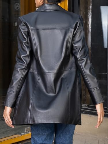 Casual Car Coat Lambskin Leather Jacket Women – ¾ Length Blazer Overcoat Style Leather Long Coat Women