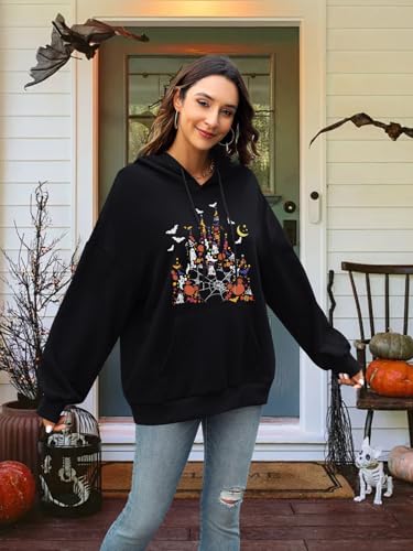 Halloween Sweatshirt for Women Spooky Ghost Hoodie Magic Kingdom Pullover Tops Fall Holiday Long Sleeve Shirt
