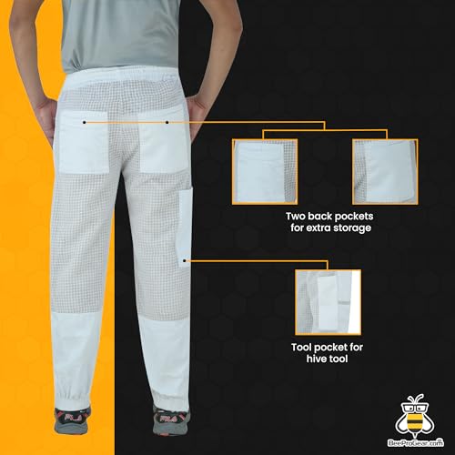 BeeProGear Sting-Proof Beekeeping Pants for Men & Women, Ventilated 3-Layer Mesh Bee Trousers with Tool Pockets & Carry Bag.