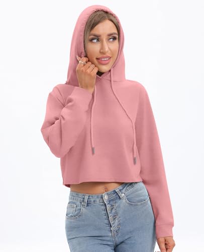 Women's Drawstring Cropped Hoodie Casual Hoodies for Women Workout Crop Tops Sweatshirt Long Sleeve Crop Top
