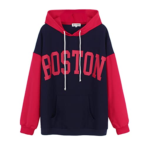 Womens Pullover Hoodies Oversized Graphic Color Block Novelty Hoodie Sweatshirts with Pockets
