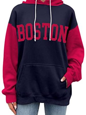 Womens Pullover Hoodies Oversized Graphic Color Block Novelty Hoodie Sweatshirts with Pockets