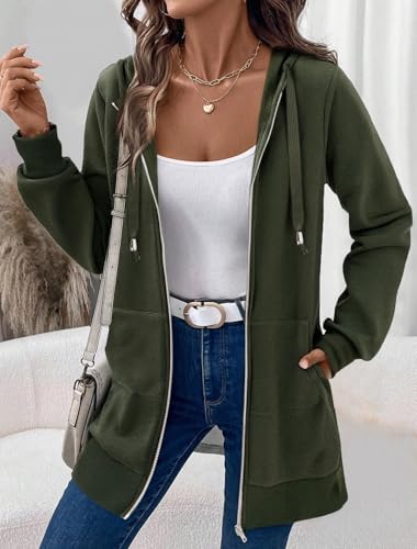 Zip Up Hoodies For Women Long Sleeve Oversized Sweatshirts Casual Lightweight Fleece Jackets With Pockets