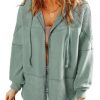Waffle Knit Hoodies Womens Zip Up 2025 Drawstring Casual Shirt Jackets