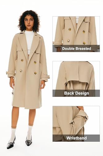 Women's 3/4 Length Double Breasted Trench Coat Lapel Jacket with Belt