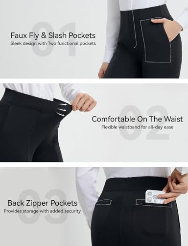 Womens Yoga Dress Pants Work with 4 Pockets Bootcut Business Leggings Stretch High Waisted Slacks Casual 30"