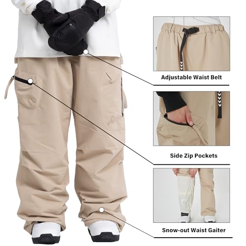 Womens Mens Baggy Ski Insulated Pants Waterproof Cargo Snow Pants Snowboard Outdoor Hiking Pants for Winter Sports