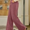 Women's Corduroy Pants Casual High Waisted Baggy Wide Leg Elastic Waist Loose Trousers with Pockets