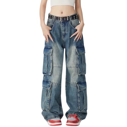 Baggy Cargo Pants for Men Women Wide Leg Jeans Y2k Hip Hop High Waisted Pants Casual Streetwear Grunge Clothes Black