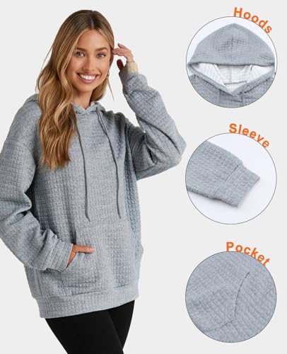 Hoodies For Women Casual Pullover Waffle Long Sleeve Drawstring Hooded Sweatshirt with Pocket