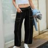 Womens Baggy Wide Leg Pants Casual Summer Palazzo Pants Drawstring Waist Barrel Sweatpants with Pockets