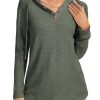 Hoodies for Women Waffle Knit V Neck Oversized Sweatershirt Button Down Drawstring Hooded Pullover Tops for Fall 2025