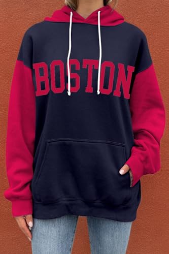 Womens Pullover Hoodies Oversized Graphic Color Block Novelty Hoodie Sweatshirts with Pockets