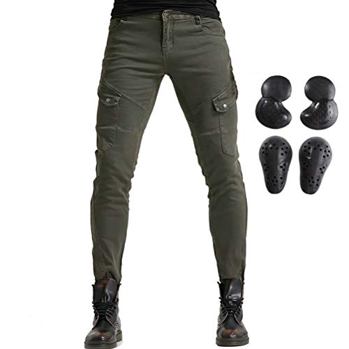 Men Women Motorcycle Riding Jeans Protective Pants Knight Hockey Biker Armor Pants (M=30, Army Green)