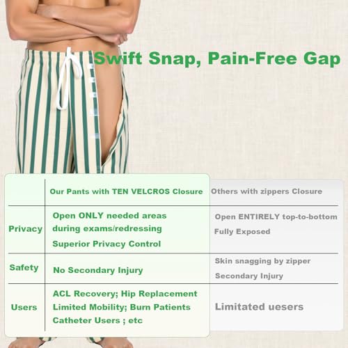 Tearaway Post-Surgery Recovery Pajamas Pants with Velcro Closure, ACL, Hip ，Knee Surgery Burn Care Essentials