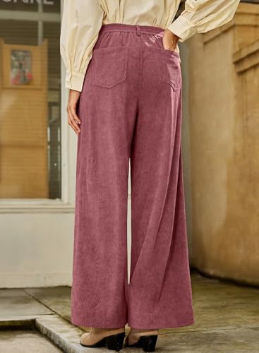 Women's Corduroy Pants Casual High Waisted Baggy Wide Leg Elastic Waist Loose Trousers with Pockets