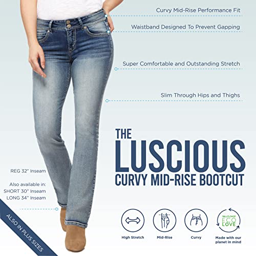 Luscious Curvy Bootcut Jeans for Women Mid-Rise Insta Stretch Denim, Size Inclusive Juniors Jeans, Sizes 0 to 24