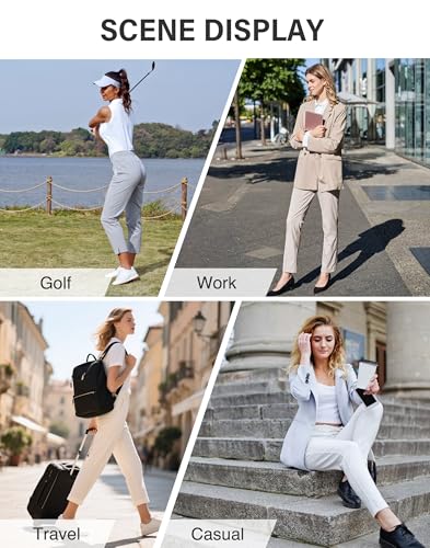 Womens Golf Pants with Zip Pockets High Waisted Stretch 7/8 Ankle Dress Work Business Casual Slacks Travel Pants