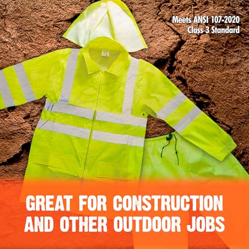 Class 3 Hi-Vis Rain Suit - Waterproof Rain Jacket & Pants | Heavy Duty Rain Gear for Men and Women | Lightweight, Reflective