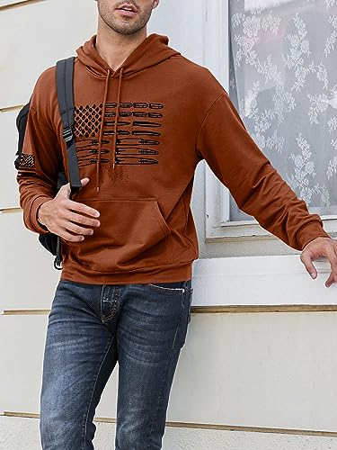 Mens Hoodies Long Sleeve American Flag Graphic Drawstring Hooded Pullover Sweatshirts