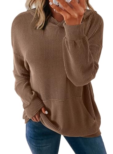 Women's Pullover Hoodies Sweatshirts Casual Loose Long Sleeve Ribbed Knit Shirts