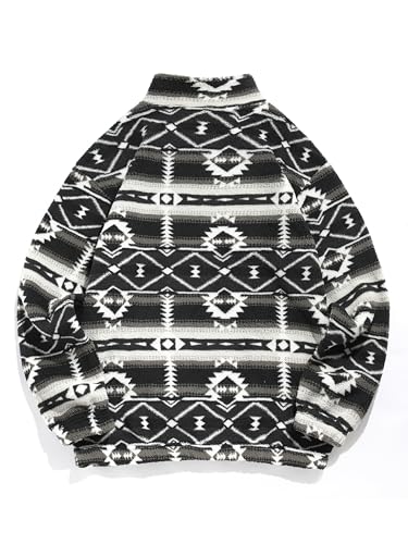 Men 1/4 Zipper Sweatshirt Ethnic Aztec Printed Kangaroo Pocket Fall Winter Pullovers Jacket Unisex Hoodie Tops