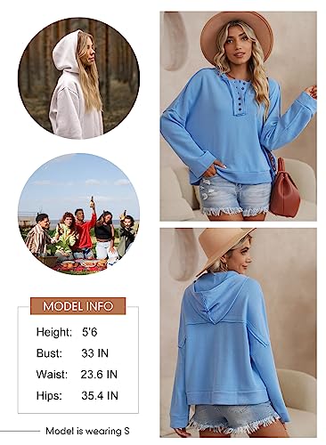 Hoodies for Women 2024 Fashion Fall V Neck Button Down Long Sleeve Hooded Sweatshirts Tops